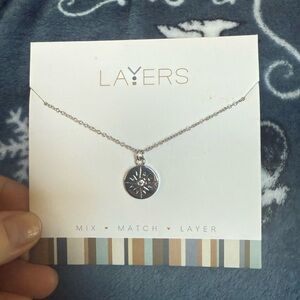 Layers necklace with drawstring adjuster - Silver with likely a CZ gemstone